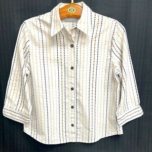 Cropped button up 3/4 length sleeve embroidery detail summer dress casual office